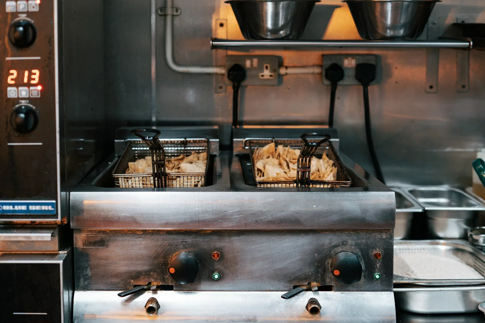 A commercial fryer basket