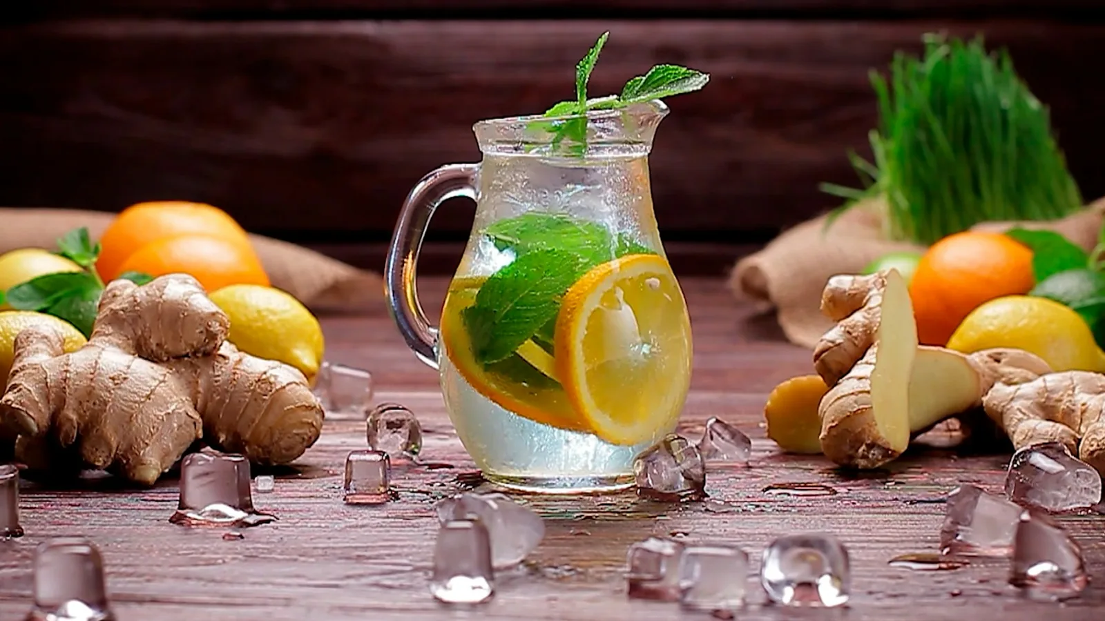 Clear fruit drinks in glass jars