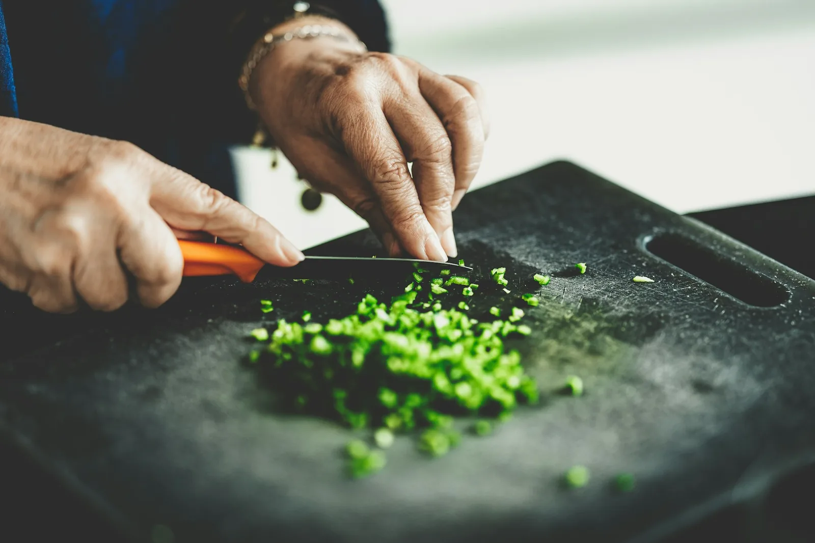Finely chopped raw chilli with onion and cilantro