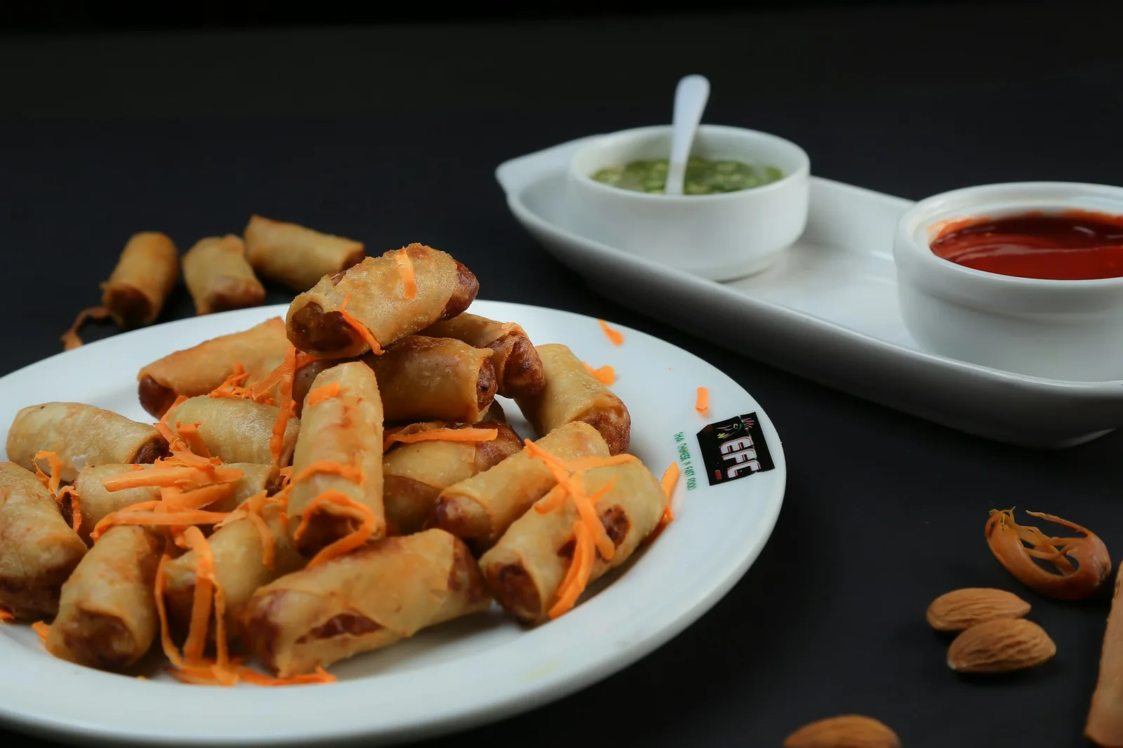 A platter of crisp rolled snacks