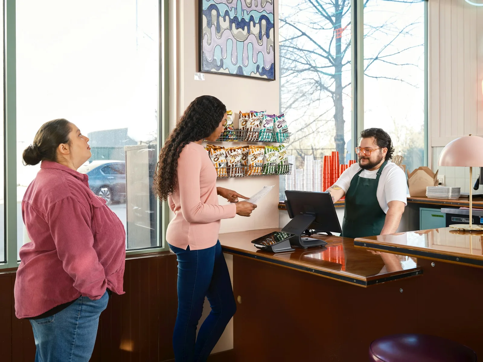 Asking questions at a restaurant counter