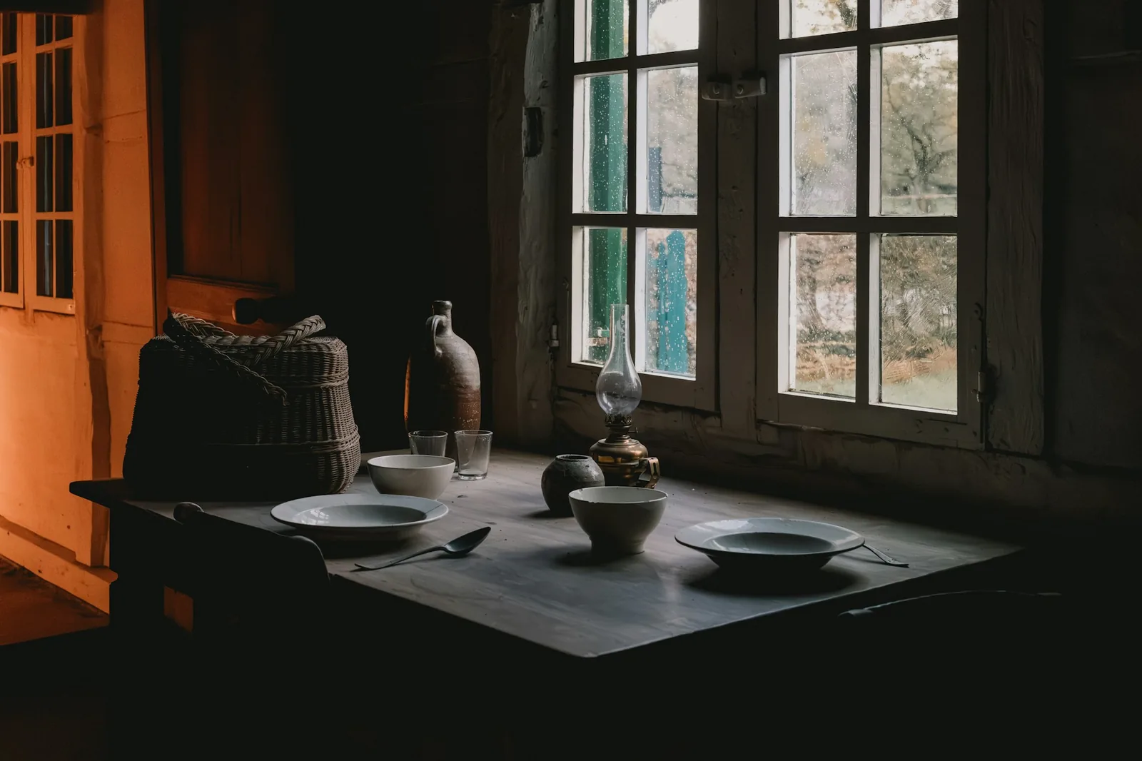 A rural breakfast table in morning light