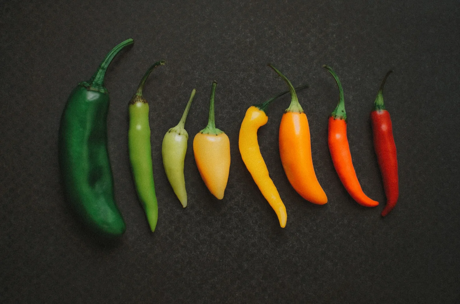 Fresh chillies of several varieties and heat levels