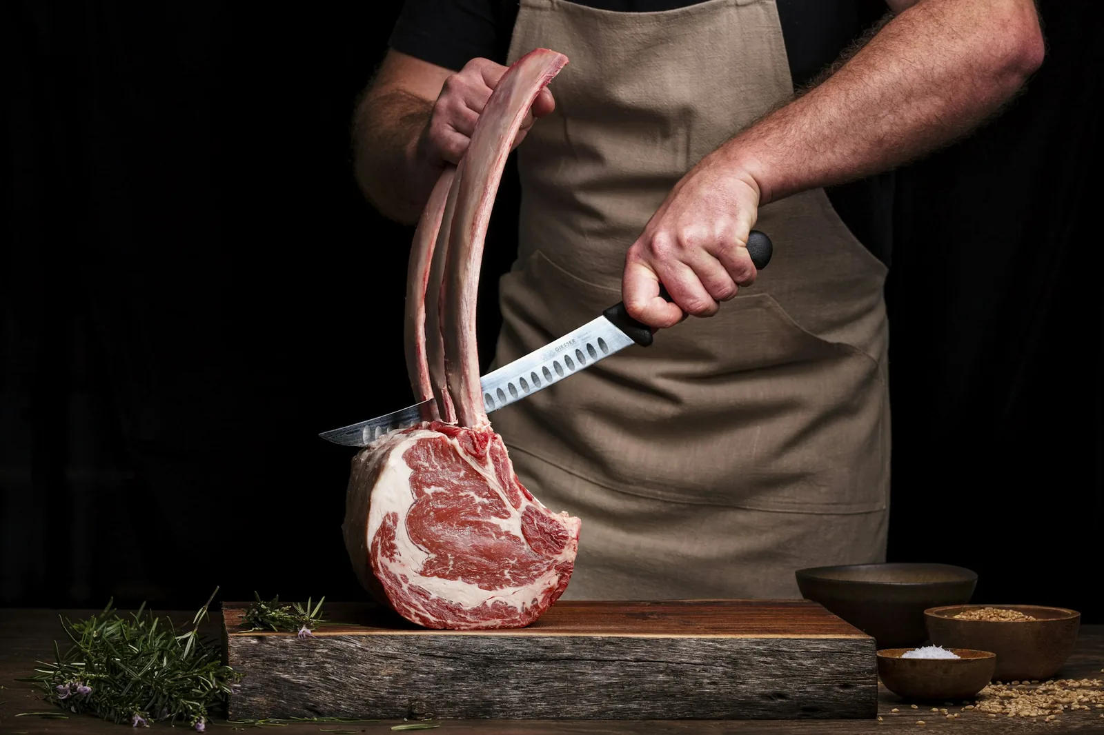 Cooked meat being chopped to order