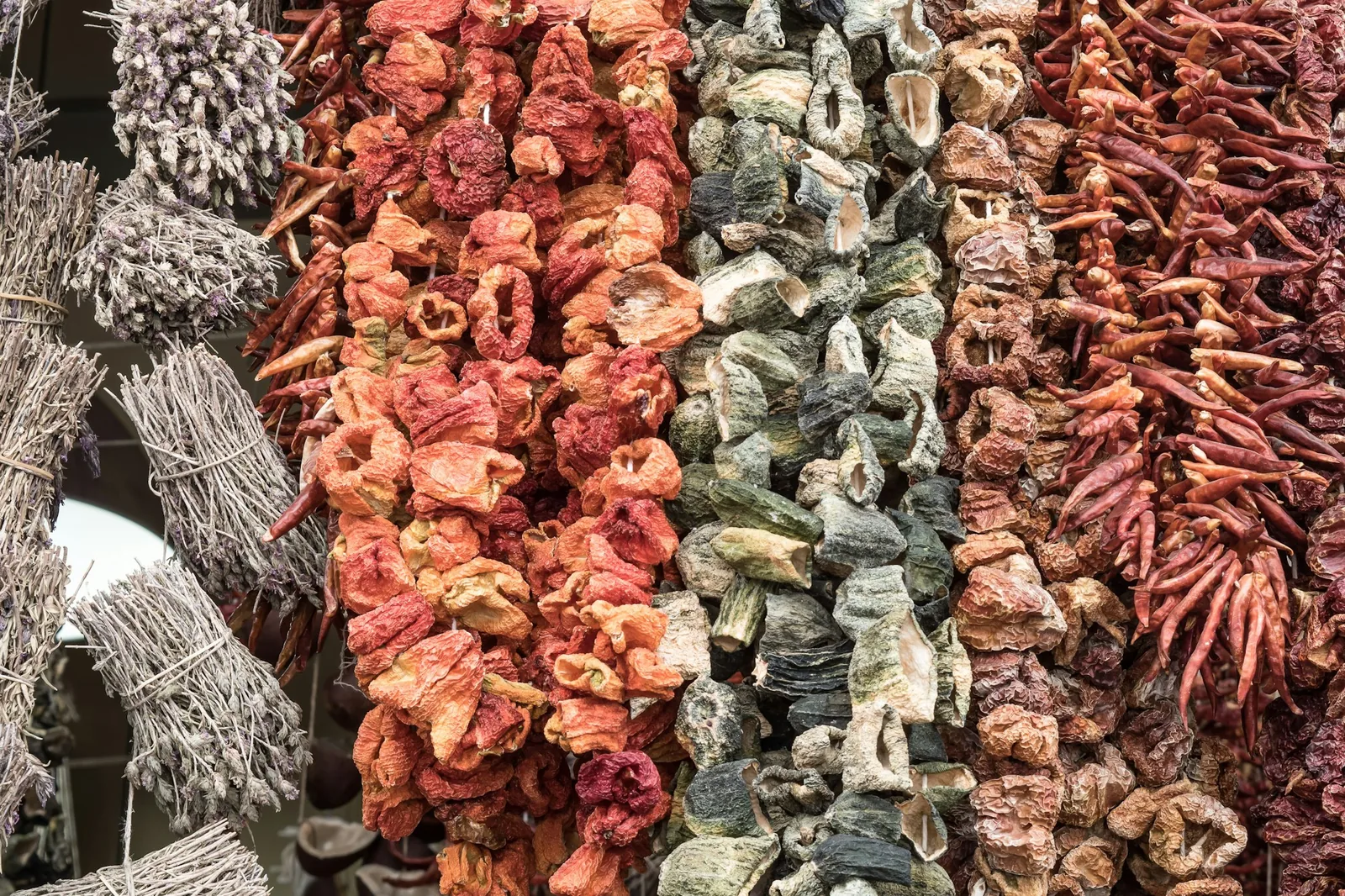 An assortment of dried chillies of different varieties