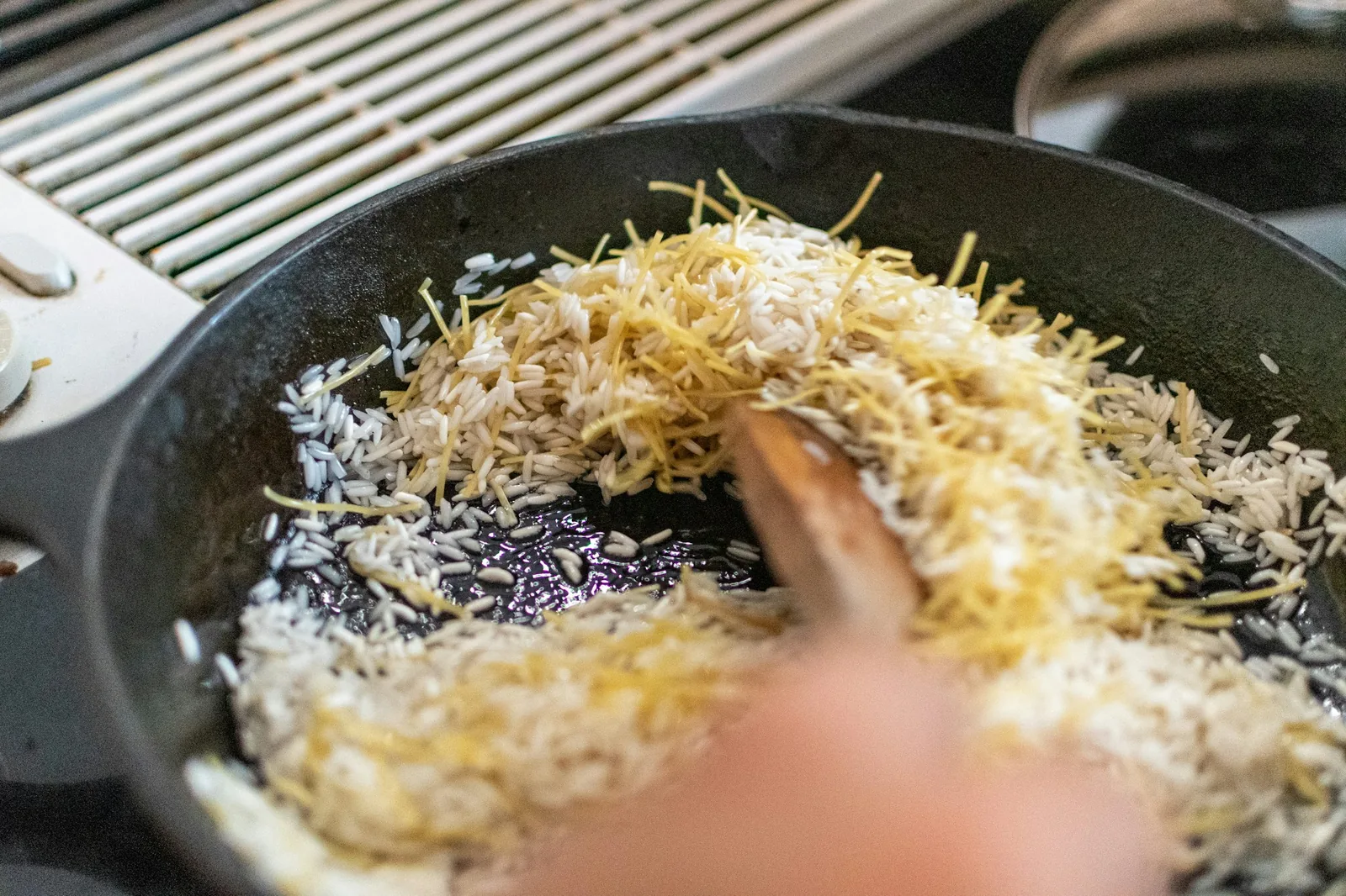 Rice toasting in oil before liquid is added