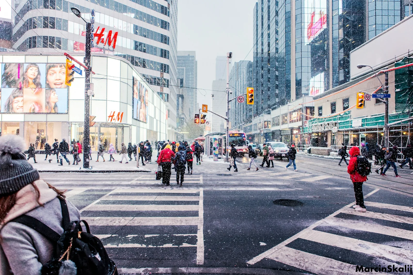 Commuters on a city street in the morning