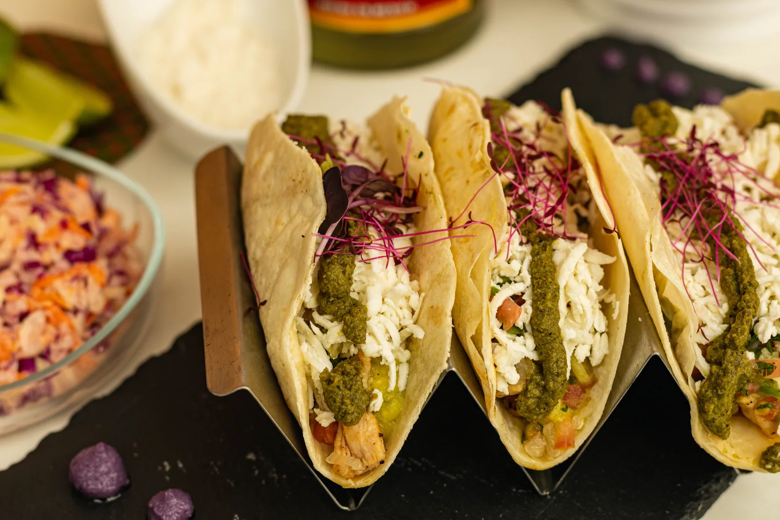 Tacos with a green vegetable filling