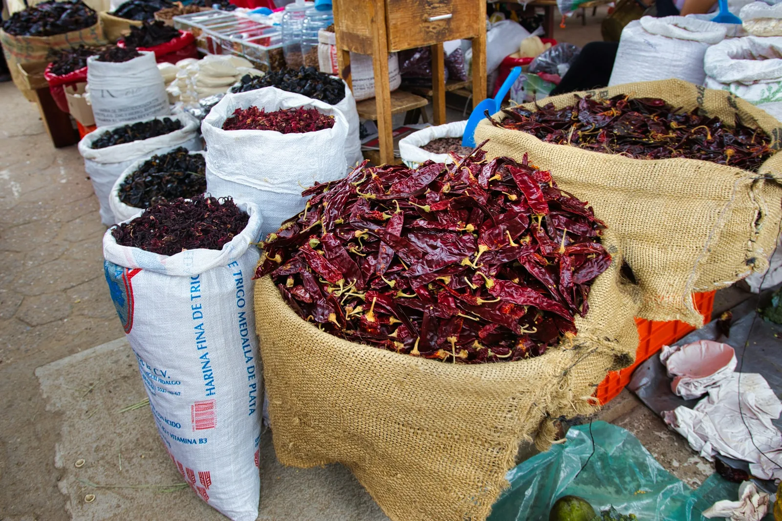 Sacks of dried chillies sold in bulk