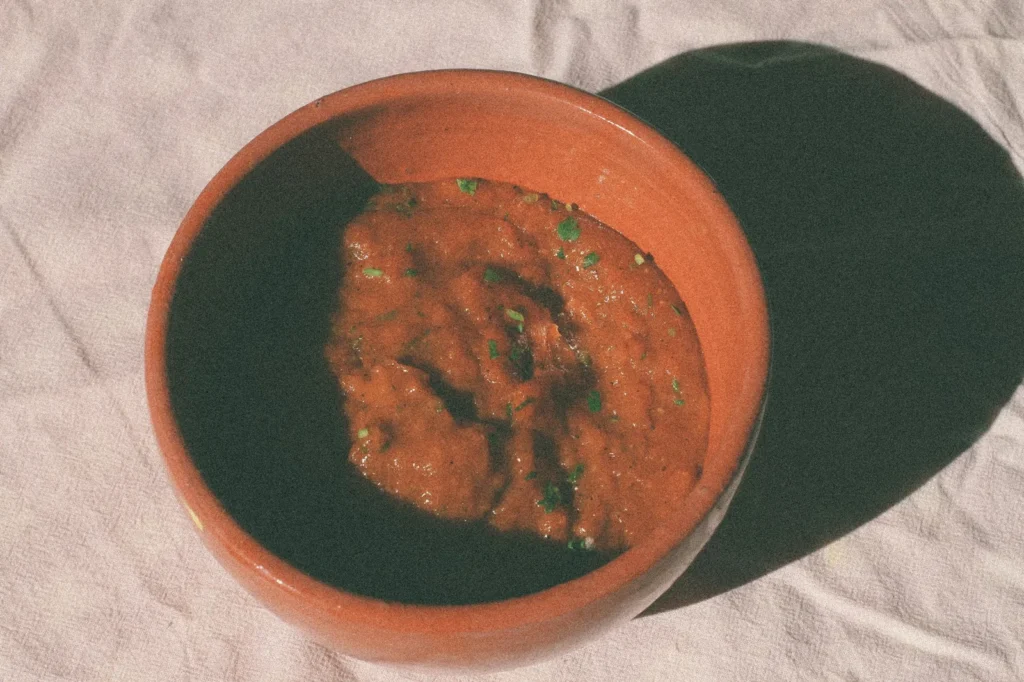 A bowl of smooth refried beans
