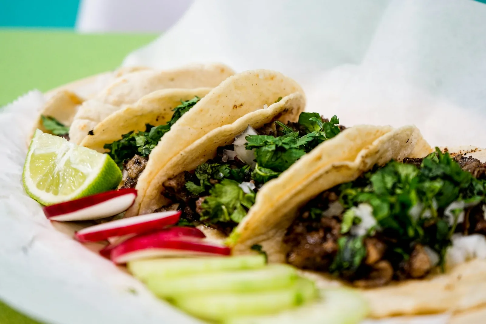 A larger taco built on a soft flour tortilla
