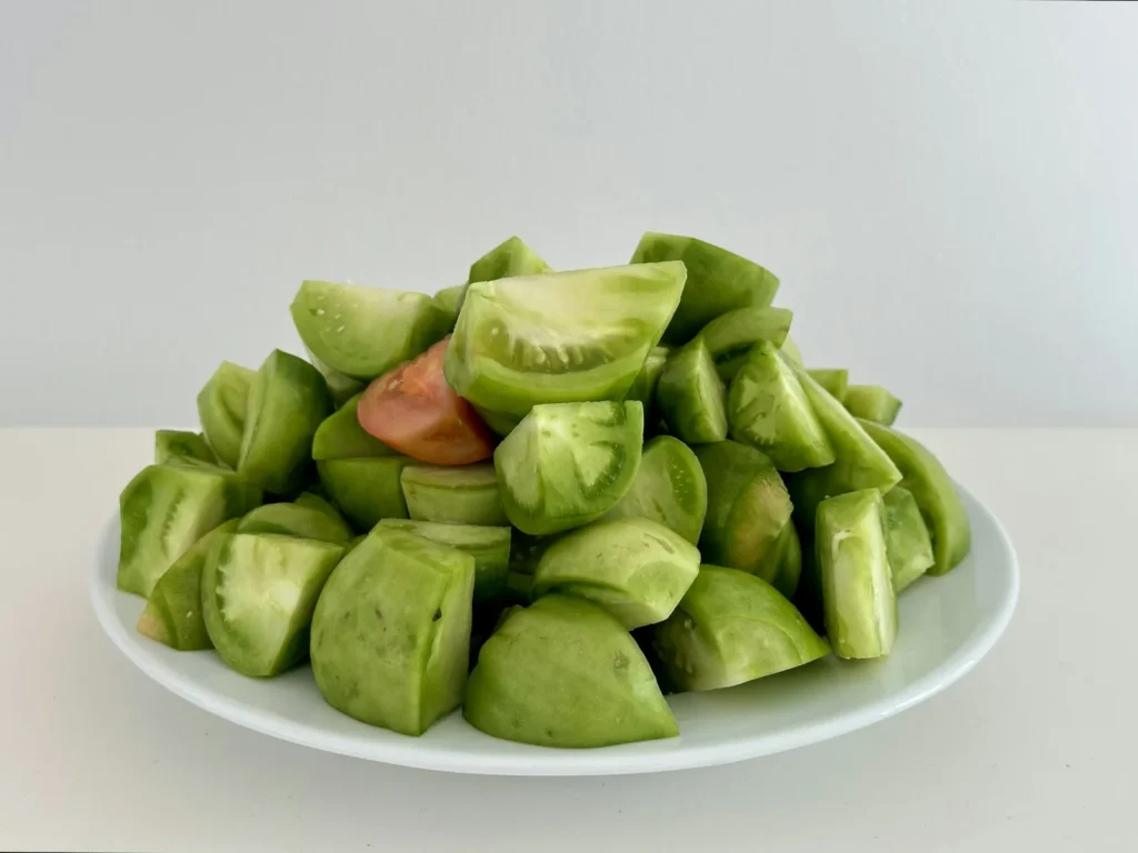 Green tomatillos with husks removed