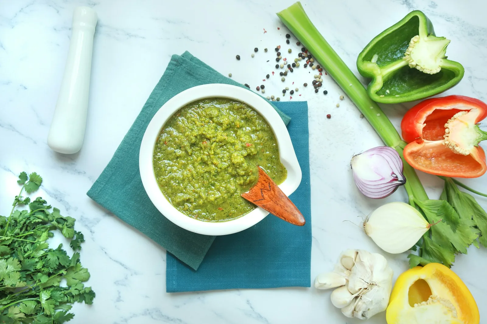 A blended green salsa