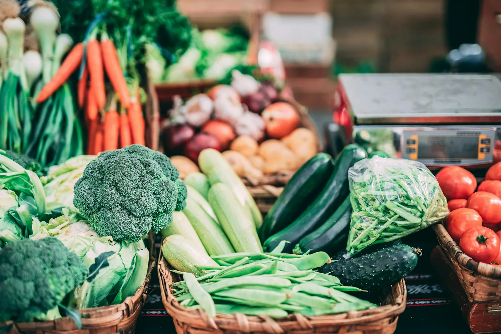 Green produce on a market stall